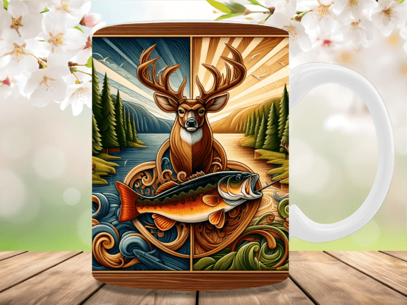Download Artistic Deer Head Bass Fish Mug Wrap - Wrap Collection