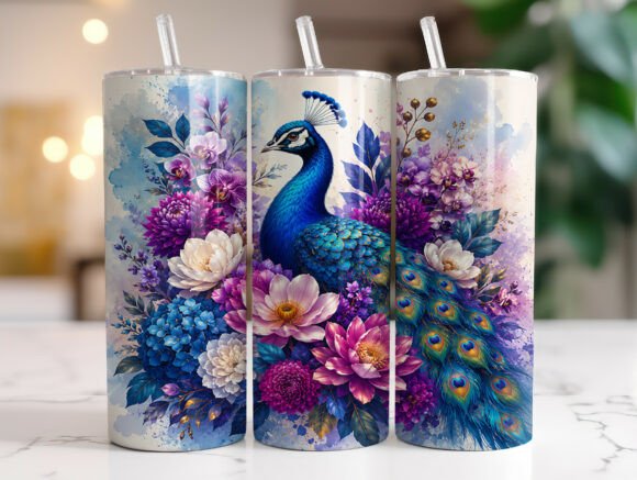 Download Peacock Floral Skinny Tumbler Wrap PNG - Wrap Collection