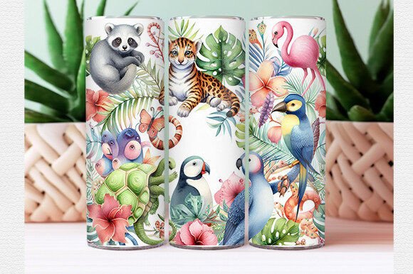 Download Watercolor Tropical Animal Tumbler Wrap - Wrap Collection