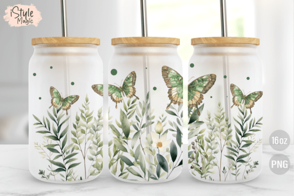 Download Green Butterfly 16 Oz Glass Can Wrap PNG - Wrap Collection
