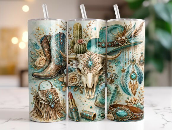 Download Boho Teal Cowgirl 20oz Tumbler Wrap PNG - Wrap Collection