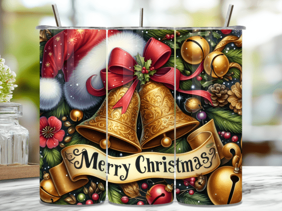 Download Golden Bells Santa Holiday Tumbler Wrap - Wrap Collection