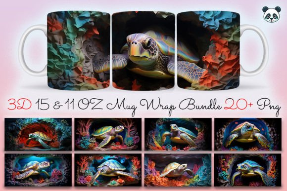 Download 3D Sea Turtle Mug Wrap Bundle - Wrap Collection
