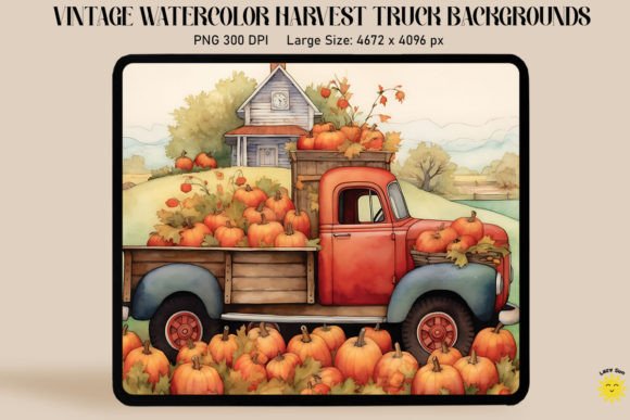 Download Watercolor Vintage Red Truck in Harvest - Premium Resources