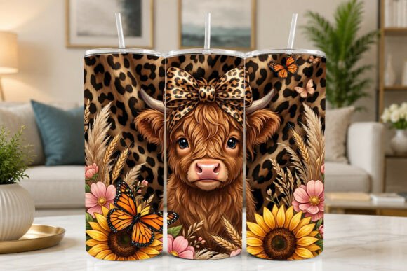 Download Leopard Print Highland Cow Tumbler Wrap - Wrap Collection