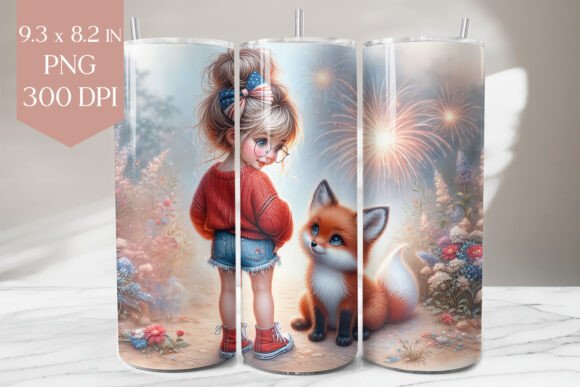 Download 4th of July Girl and Fox Tumbler Wrap - Wrap Collection