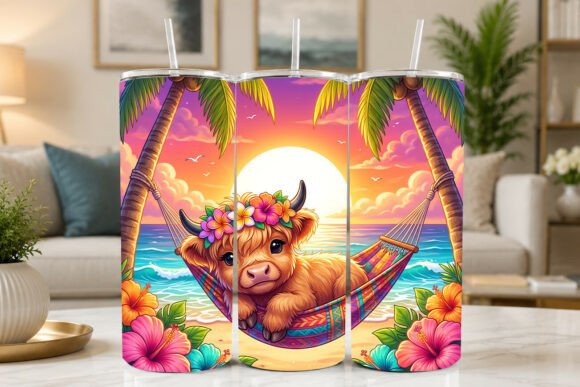 Download Tropical Highland Cow Beach Tumbler Wrap - Wrap Collection