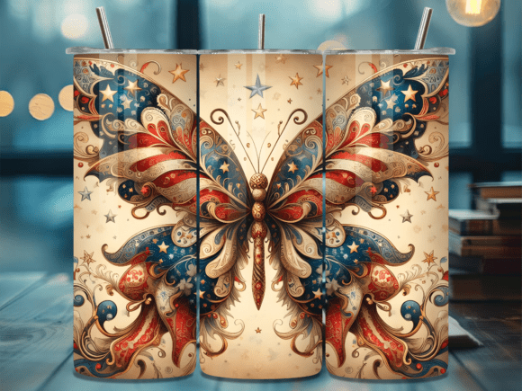 Download Vintage Patriotic Butterfly Tumbler Wrap - Wrap Collection