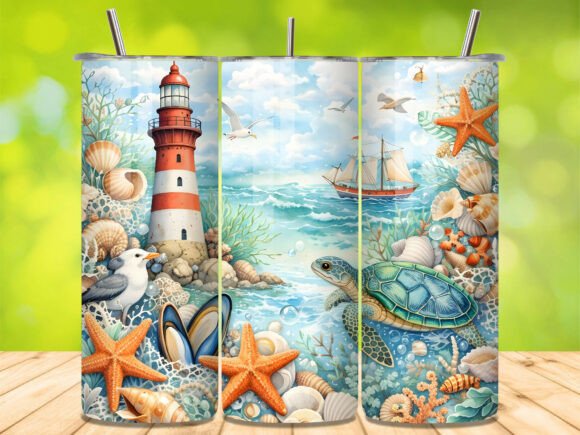 Download Sea Turtle Lighthouse Beach Tumbler Wrap - Wrap Collection