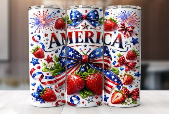 Download Patriotic Strawberry Bow Tumbler Wrap - Wrap Collection
