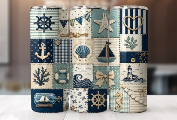 Download Nautical Patchwork Beach Tumbler Wrap - Wrap Collection
