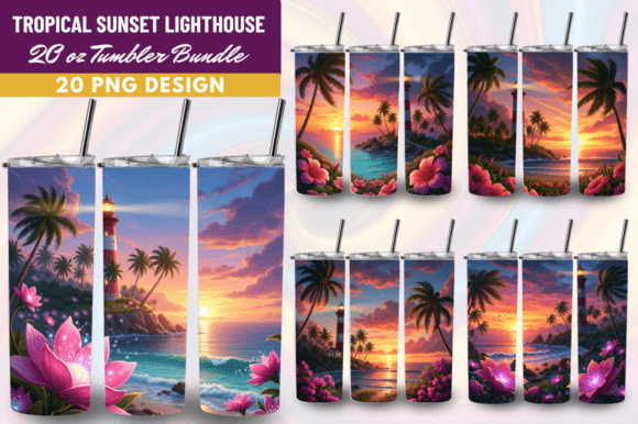 Download Tropical Sunset Lighthouse Tumbler Wraps - Wrap Collection
