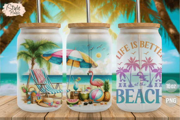 Download Summer Beach 16oz Libbey Glass Can Wrap - Wrap Collection