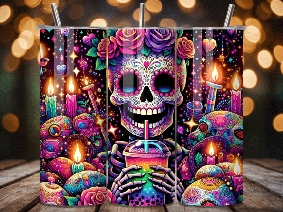 Download Sugar Skull Floral Boho Tumbler Wrap - Wrap Collection
