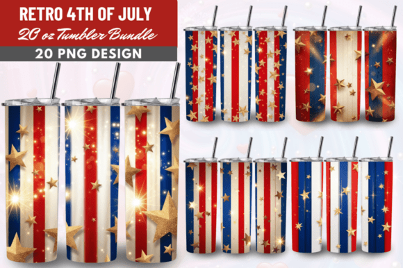Download Retro 4Th of July Tumbler Wrap Bundle - Wrap Collection