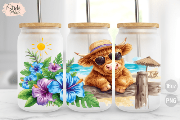Download Summer Highland Cow 16oz Glass Can Wrap - Wrap Collection