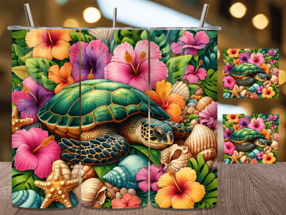 Download Floral Sea Turtle Tropical Tumbler Wrap - Wrap Collection
