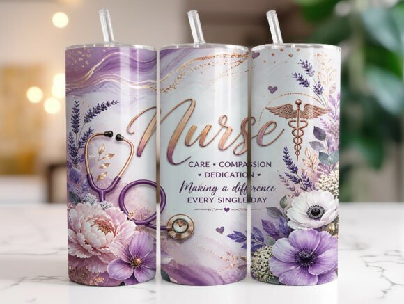 Download Floral Nurse 20oz Skinny Tumbler Wrap - Wrap Collection