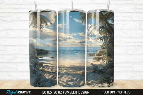 Download 3D Beach Tumbler Wrap 20 Oz and 30 Oz - Wrap Collection