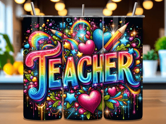 Download Retro Rainbow Teacher Tumbler Wrap PNG - Wrap Collection