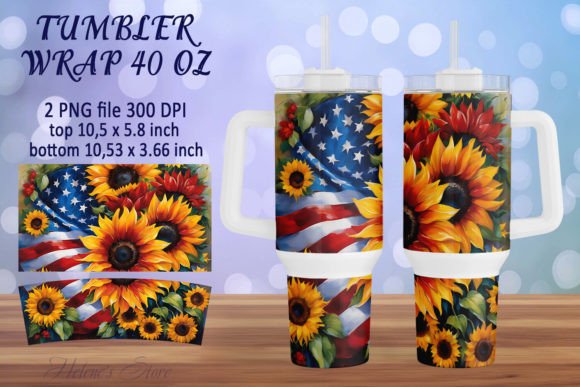Download Sunflowers &amp; USA Flag Tumbler Wrap 40oz - Wrap Collection