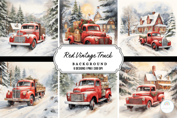 Download Watercolor Vintage Red Truck Background - Vintage red truck Collection