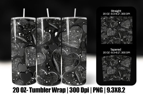 Download Black Valentine Heart Tumbler Wrap Png - Wrap Collection
