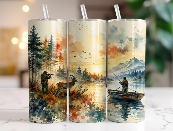 Download Watercolor Hunting Fishing Tumbler Wraps - Wrap Collection