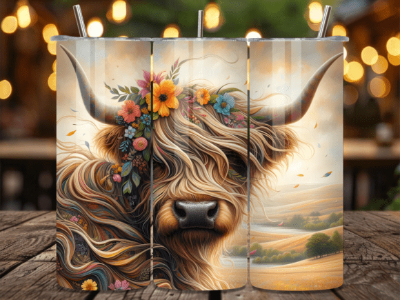 Download Floral Highland Cow Boho Tumbler Wrap - Wrap Collection