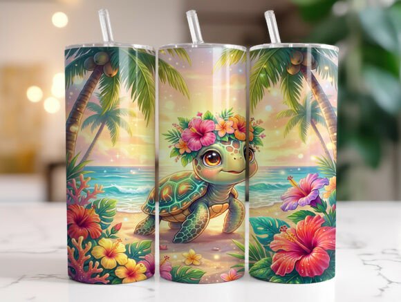 Download Cute Tropical Turtle Beach Tumbler Wrap - Wrap Collection