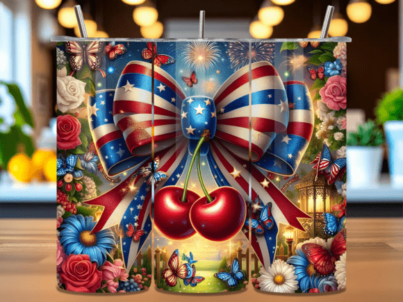 Download Patriotic Cherry Bow Tumbler Wrap PNG - Wrap Collection