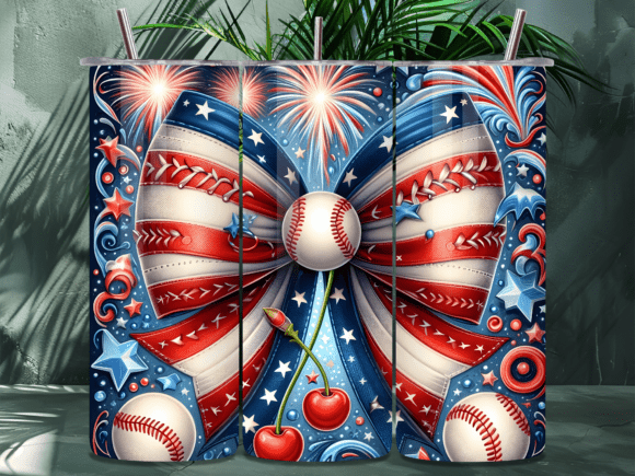 Download Patriotic Baseball Bow Tumbler Wrap PNG - Wrap Collection