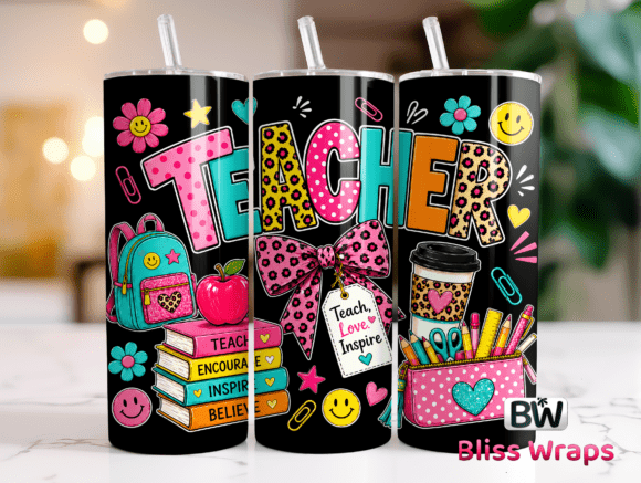 Download Retro Teacher Tumbler Wrap PNG - Wrap Collection