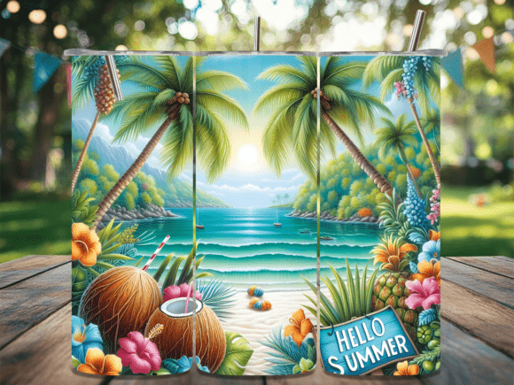 Download Hello Summer Tropical Beach Tumbler Wrap - Wrap Collection