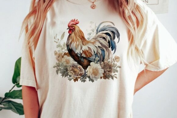 Download Rooster Floral Watercolor Design Png - Premium Resources