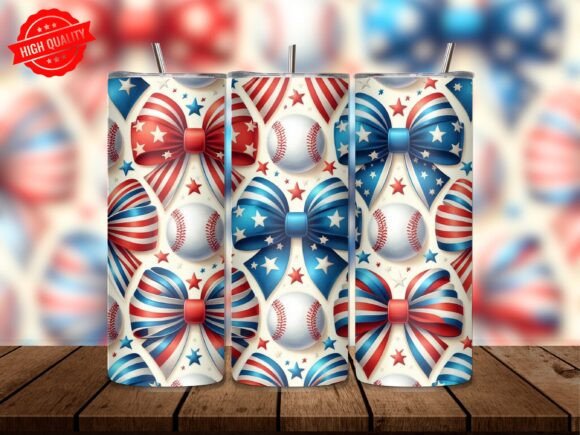 Download Patriotic Baseball Bow Tumbler Wrap - Wrap Collection