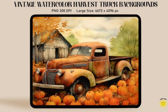 Download Watercolor Vintage Red Truck in Harvest - Vintage red truck Collection