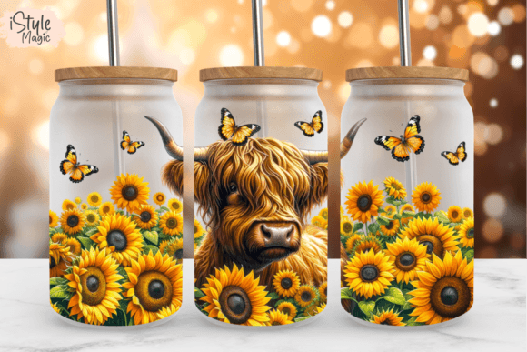 Download Highland Cow 16oz Glass Can Wrap PNG - Wrap Collection