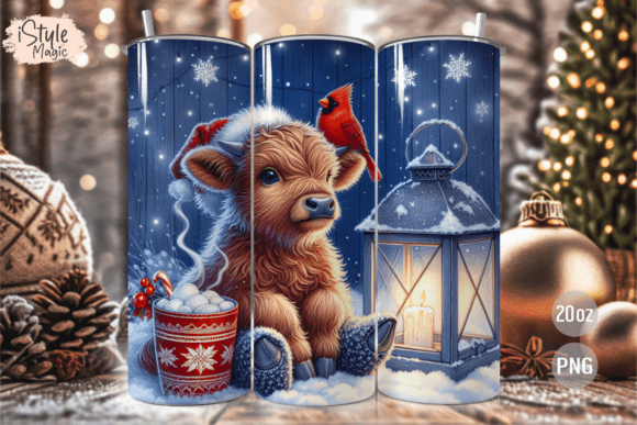 Download Blue Christmas Highland Cow Tumbler Wrap - Wrap Collection