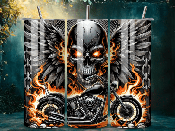 Download Flaming Skull Motorcycle Tumbler Wrap - Wrap Collection