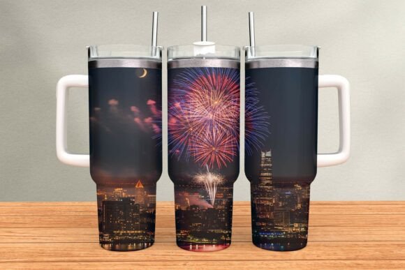 Download City Skyline Fireworks Tumbler Wrap - Wrap Collection